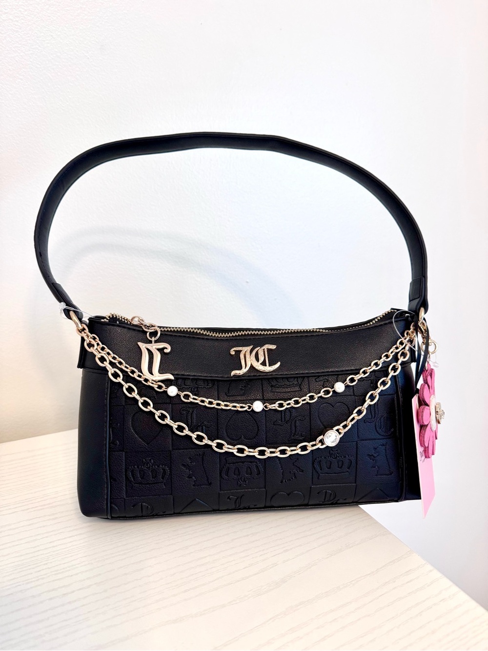 Juicy Couture Pretty Pop Black Chain-Accent Shoulder Bag, Color - Liquorice